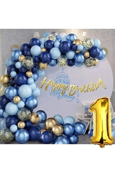 Bkmc Lüks Lacivert Balonlar Garland Kiti Altın Konfeti Doğum Günü Parti Süsü - 2