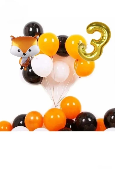 Bkmc 9 Yaş Folyolu Tilki Folyolu Turuncu Doğum Günü Parti Seti Süsü ürün görseli
