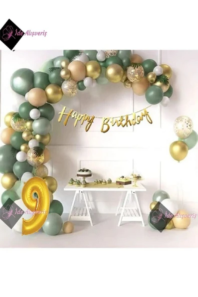 Bkmc Küf Yeşilli Lüks Yaş Doğum Günü Parti Süsü Balon Seti - Resim 2