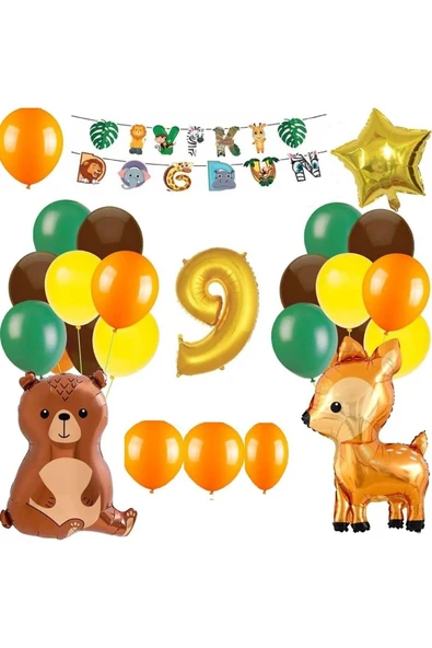 Bkmc ORMAN HAYVANLARI KONSEPTİ SAFARİ TEMALI 9 YAŞ DOĞUM GÜNÜ PARTİ SETİ SÜSÜ - 2