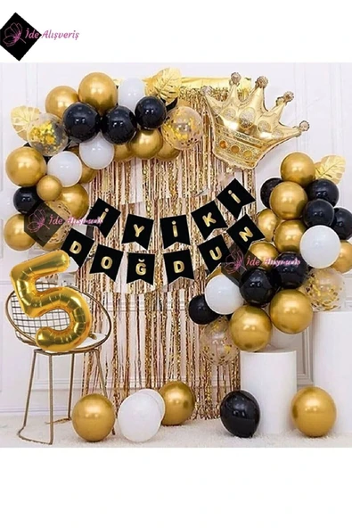 Bkmc 5 Yaş Kral Taçlı Balon Zinciri Doğum Günü Seti Iyi Ki Doğdun Doğum Günü - 2