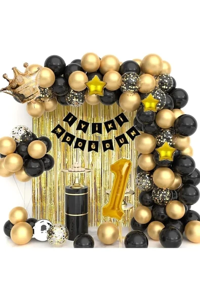 Bkmc Yıldızlı Büyük Kral Taçlı 76 Cm 1 Yaş Balon Zinciri Doğum Günü Seti Iyi Ki Doğdun -2-en Yeni Haliyle - Resim 2