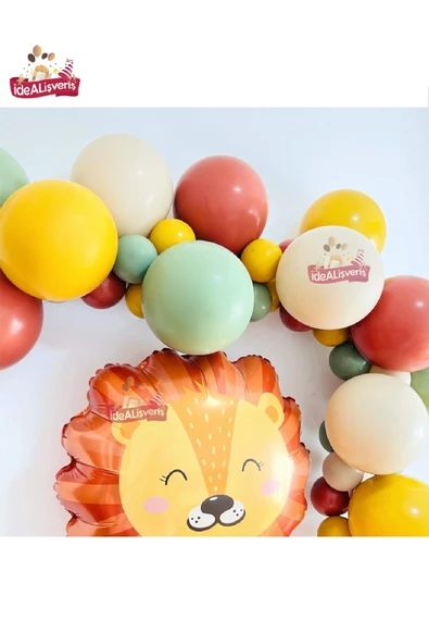 Bkmc Sevimli Aslan Folyo Balonlu Safari Süslemeleri, Orman Balon Kemeri Doğum Günü Parti Seti Süsü - Resim 2