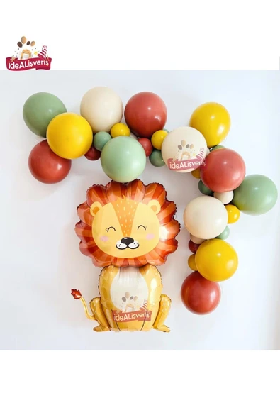 Bkmc Sevimli Aslan Folyo Balonlu Safari Süslemeleri, Orman Balon Kemeri Doğum Günü Parti Seti Süsü ürün görseli 1
