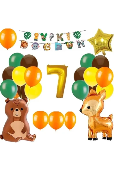 Bkmc ORMAN HAYVANLARI KONSEPTİ SAFARİ TEMALI 7 YAŞ DOĞUM GÜNÜ PARTİ SETİ SÜSÜ