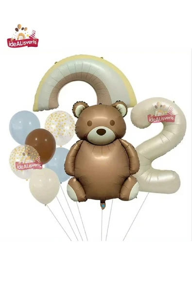 Bkmc 2 YAŞ FOLYO BALONLU RETRO RENK AYICIK FOLYOLU DOĞUM GÜNÜ PARTİ SETİ SÜSÜ - Resim 2