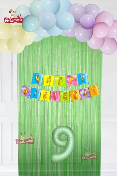 Laviyosa Makaron Balon Zinciri Seti Fon Perdeli Bannerlı Doğum Günü Parti Seti Süsü