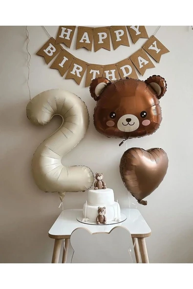Bkmc AYICIK KAFA FOLYOLU RETRO KREM YAŞ FOLYO BALON KRAFT HAPPY YAZILI BANNER DOĞUM GÜNÜ PARTİ SETİ SÜSÜ - 2