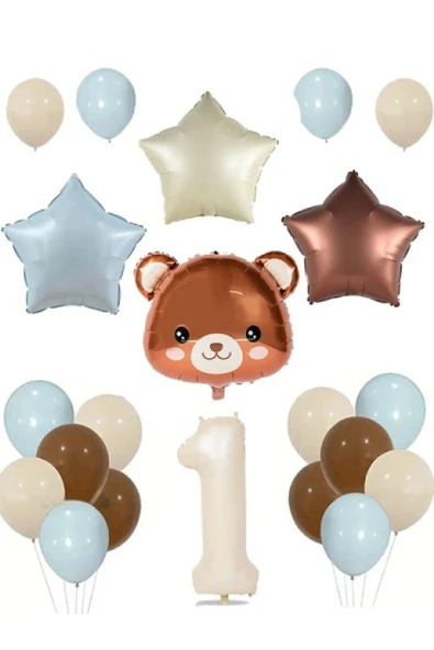 Bkmc Retro Yıldız Folyo Balon Ayı Folyo Balon Doğum Günü Balon Seti