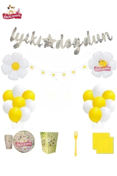 Bkmc 8 KİŞİLİK PAPATYA DESENLİ İYİKİ DOĞDUN KALİOĞRAFİLİ DOĞUM GÜNÜ KONSEPTİ - 2