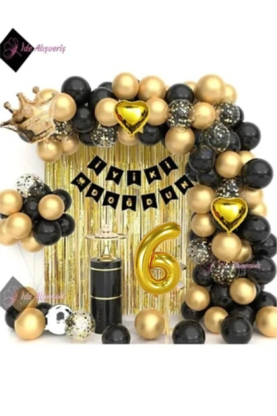 Bkmc Kalpli Kral Taçlı  Yaş Balonlu Zinciri Iyi Ki Doğdun Doğum Günü Parti Seti Süsü - Resim 3