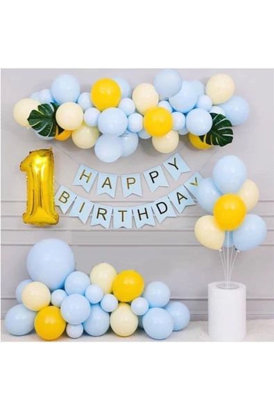 Bkmc Gold Yaş Folyolu Makaron Balonlu Doğum Günü Seti Balon Zincirli Doğum Günü Süsü