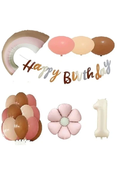 Bkmc PEMBE PAPATYA FOLYOLU RETRO YAŞ BALON DOĞUM GÜNÜ PARTİ SETİ SÜSÜ