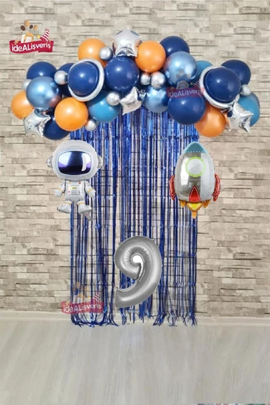 Bkmc Uzay Konsept Doğum Günü Yaş Balonlu Astroketli Balon Zinciri Seti Uzay Gezegen Doğum Günü PartiSüsü