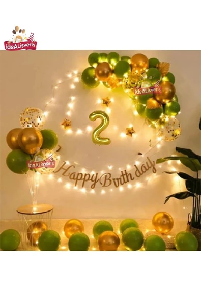 Bkmc 2 Yaş Led Işıklı Gold Küfyeşili Balon Kemer Kiti Doğum Günü Parti Seti Süsü