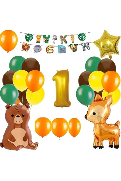 Bkmc ORMAN HAYVANLARI KONSEPTİ SAFARİ TEMALI 1 YAŞ DOĞUM GÜNÜ PARTİ SETİ SÜSÜ ürün görseli