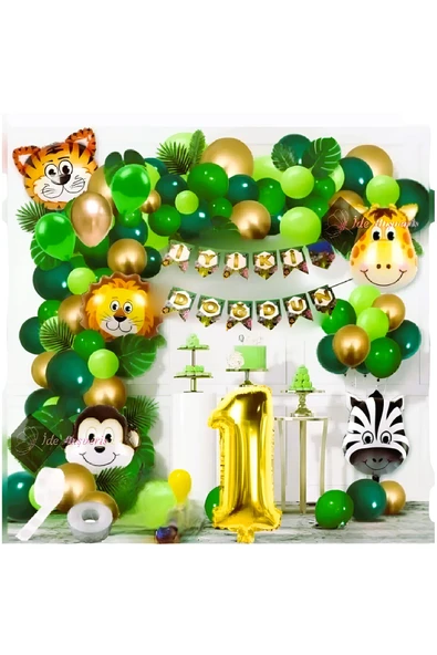doğum günü konsepti 1 Yaş Safari Temalı Folyo Lüks Zincir Balon Set