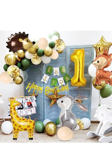 Bkmc SEVİMLİ TAVŞAN FOLYO BALONLU GOLD YAŞ BALONLU DOĞUM GÜNÜ PARTİ SETİ SÜSÜ - 4
