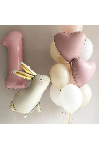 Bkmc YAŞ PEMBE FOLYOLU TAVŞAN FOLYOLU BALON DOĞUM GÜNÜ PARTİ SET SÜSÜ