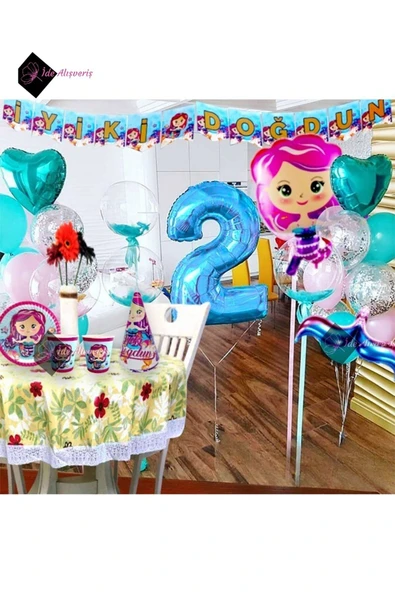 Bkmc LÜKS 8 KİŞİLİK Deniz Kızı Konseptli Gökkuşağı Folyolu Doğum Günü Süsü Dekarasyon Parti Seti ürün görseli