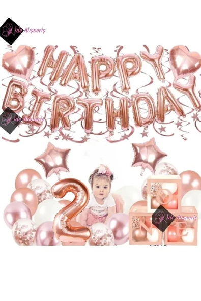 Bkmc Rose Gold 2 Yaş Balon Zinciri Doğum Günü Seti Iyi Ki Doğdun Doğum Günü Seti
