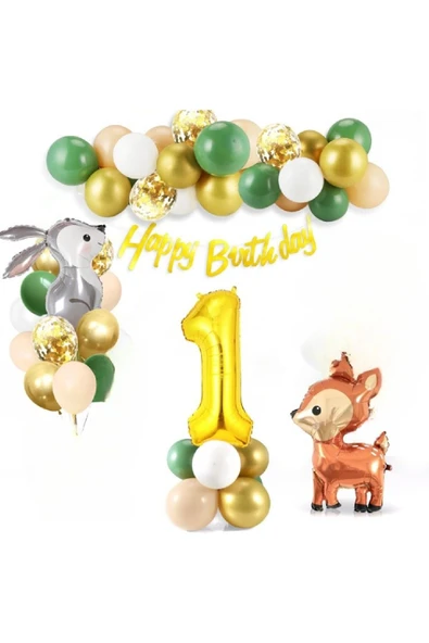 Bkmc CEYLAN VE SEVİMLİ TAVŞAN FOLYO BALONLU GOLD YAŞ BALONLU DOĞUM GÜNÜ PARTİ SETİ SÜSÜ