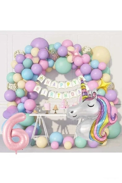 Bkmc Kız Çocuklar Için 6 Yaş Unicorn Lüks Doğum Günü Parti Seti Süsü ürün görseli 1