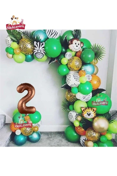 Bkmc 2 Yaş Safari Partisi Malzemeleri Temalı Folyo Lüks Zincir Balon Seti Doğum Günü Parti Seti Süsü - 4