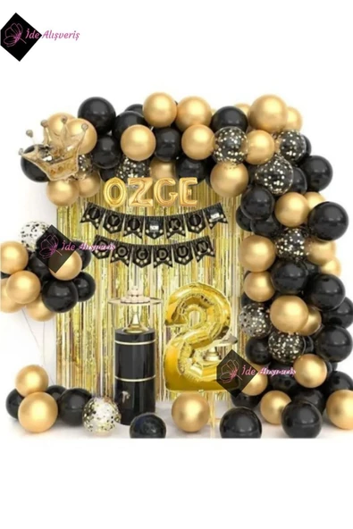 Bkmc 4 Harfli Isim Kral Taçlı 2 Yaş Balonlu Balon Zincirli Doğum Günü Seti Iyi Ki Doğdun ürün görseli 1