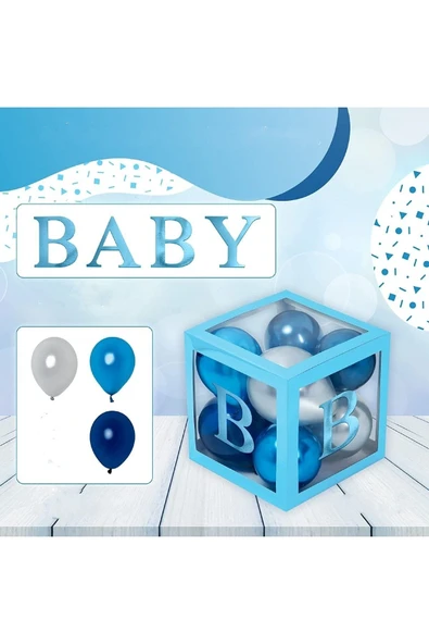 Bkmc 4 Kutu Baby Yazılı Şeffaf Kutu Harf Mavi 25 Cm Balon Hediyeli - Resim 2