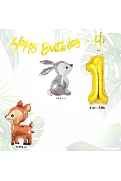 Bkmc CEYLAN VE SEVİMLİ TAVŞAN FOLYO BALONLU GOLD YAŞ BALONLU DOĞUM GÜNÜ PARTİ SETİ SÜSÜ - Resim 3