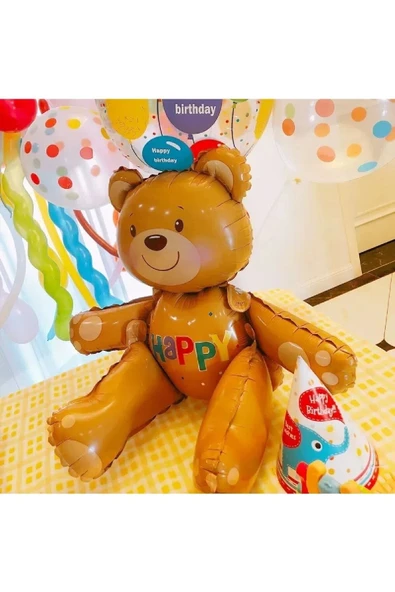 Bkmc HAYVAN TEMALI FOLYO BALONLU KAHVERENGİ 2 YAŞ DOĞUM GÜNÜ PARTİ SETİ BALON SETİ - Resim 3