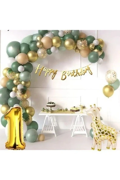 Bkmc Lüks ZÜRAFA LI Yaş Doğum Günü Süsü Doğum Günü Parti Balon Seti - Resim 2