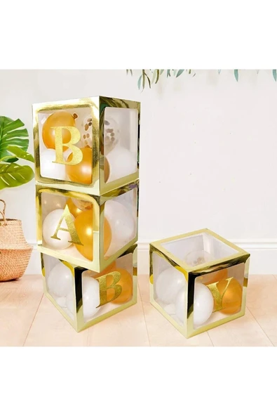 Bkmc 4 Kutu Şeffaf Kutu Baby Yazılı Harf Gold 25 Cm