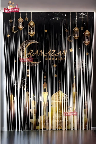 Bkmc HOŞGELDİN RAMAZAN BASKILI ARKAFONU VE YAZILI MAVİ FOLYO BALONLU GOLD GÜMÜŞ BALON ZİNCİRLİ SET - Resim 5