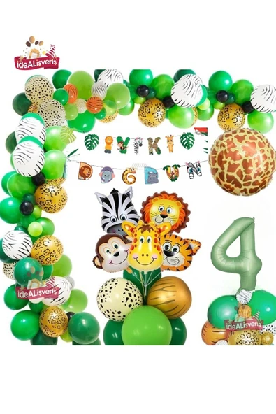BKMC PARTY 4  Yaş Safari Partisi Malzemeleri Temalı Folyo Lüks Zincir Balon Seti Doğum Günü Parti Seti Süsü