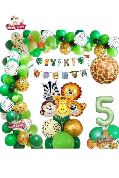 BKMC PARTY 5  Yaş Safari Partisi Malzemeleri Temalı Folyo Lüks Zincir Balon Seti Doğum Günü Parti Seti Süsü - Resim 3