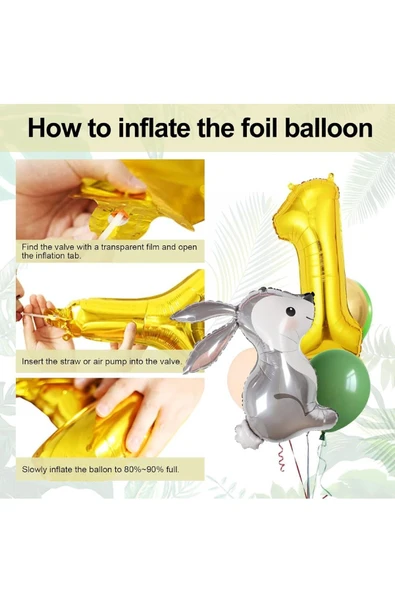 Bkmc CEYLAN VE SEVİMLİ TAVŞAN FOLYO BALONLU GOLD YAŞ BALONLU DOĞUM GÜNÜ PARTİ SETİ SÜSÜ - Resim 5