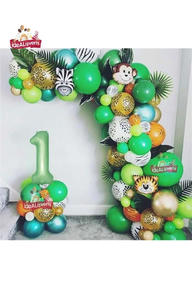 BKMC PARTY 1 Yaş Safari Partisi Malzemeleri Temalı Folyo Lüks Zincir Balon Seti Doğum Günü Parti Seti Süsü - 4