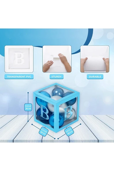 Bkmc 4 Kutu Baby Yazılı Şeffaf Kutu Harf Mavi 25 Cm Balon Hediyeli - Resim 3