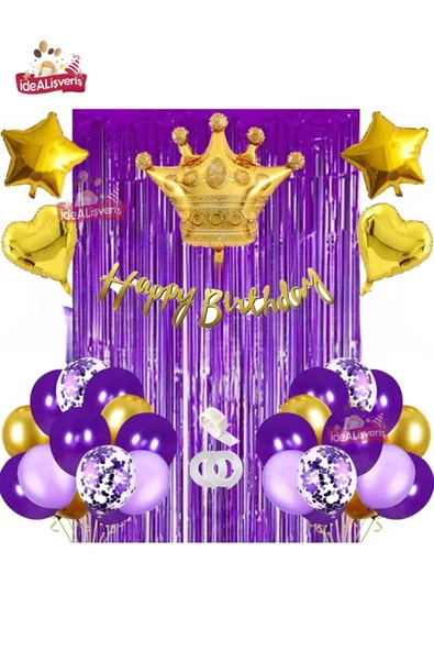 Bkmc Happy Birthday Kaliografili Mor Lila Gold Doğum Günü Balon Zincir Seti - 3