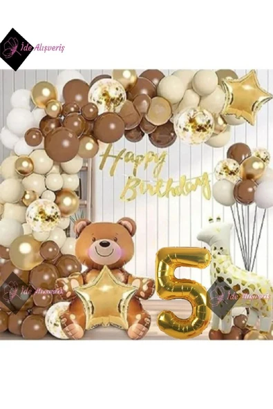 Bkmc HAYVAN TEMALI FOLYO BALONLU KAHVERENGİ 5 YAŞ DOĞUM GÜNÜ PARTİ SETİ BALON SETİ - Resim 2