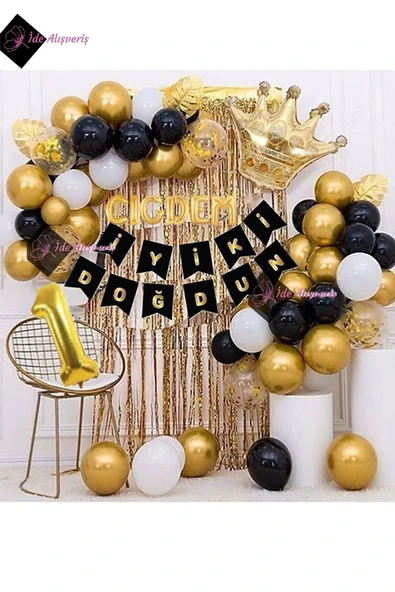 Bkmc 6 Harfli Isim Ve 1 Yaş, Kral Taçlı Balon Zinciri Doğum Günü Seti Iyi Ki Doğdun Doğum Günü Lüks Seti - Resim 3