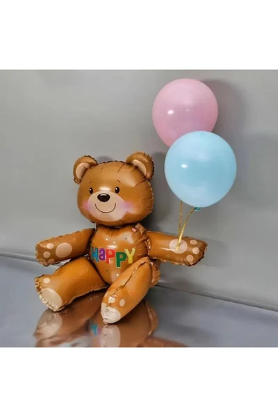 Bkmc HAYVAN TEMALI FOLYO BALONLU KAHVERENGİ 1 YAŞ DOĞUM GÜNÜ PARTİ SETİ BALON SETİ - 3