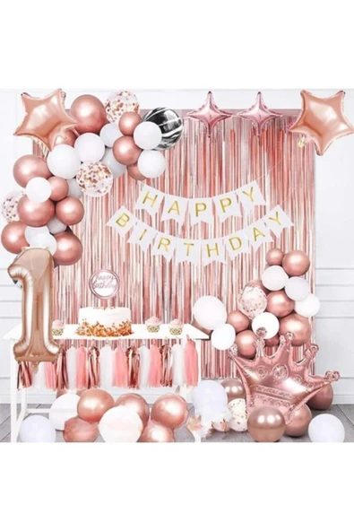 Bkmc Rosegold Kral Taçlı, 36cm Rose Gold Yaş Doğum Günü Parti Seti Doğum Günü Süsü - Resim 2