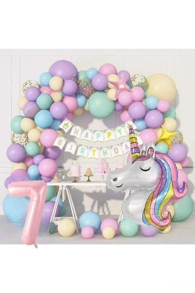 Bkmc Kız Çocuklar Için 7  Yaş Unicorn Lüks Doğum Günü Parti Seti Süsü - 2