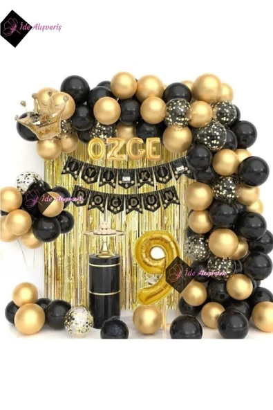 Bkmc 4 Harfli Isim Kral Taçlı 9 Yaş Balonlu Balon Zincirli Doğum Günü Seti Iyi Ki Doğdun