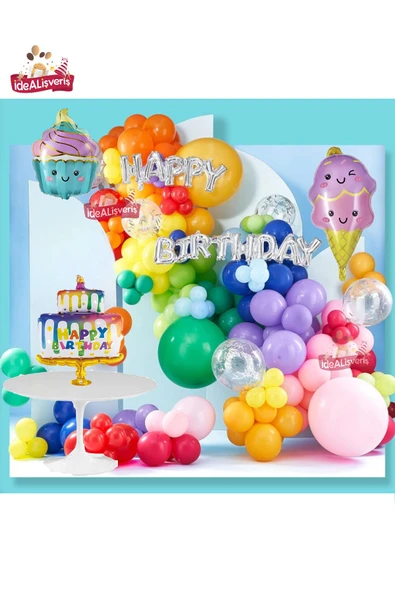 Bkmc Lüks Pasta Kek Dondurma Folyolu Rengarenk Doğum Günü Balon Zincir Seti ürün görseli 1