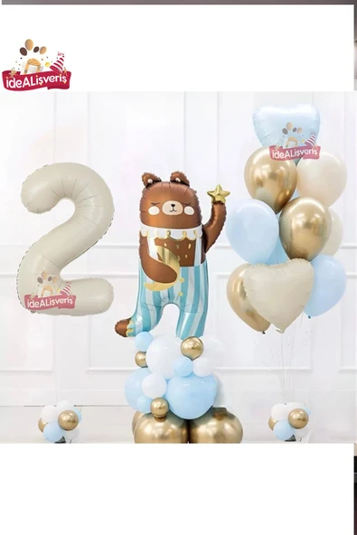 Bkmc SEVİMLİ TEDDY BEAR AYI FOLYOLU 2 YAŞ KREM FOLYOLU DOĞUM GÜNÜ PARTİ SETİ SÜSÜ