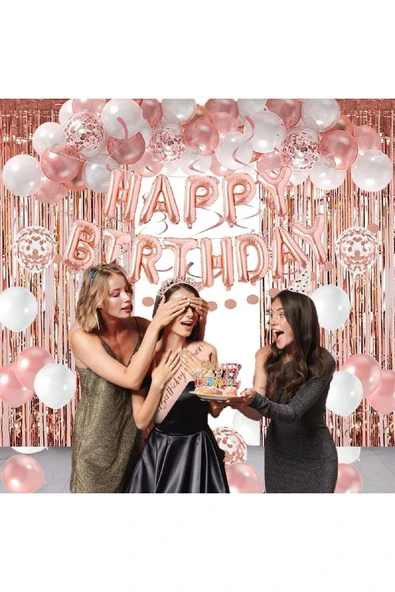 Bkmc Yaş Folyolu Kadınlar Için Rose Gold Doğum Günü Partisi Süsü, Doğum Günün Kutlu Olsun Afişi - Resim 4